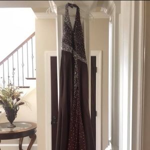 Women’s brown and silver formal dress